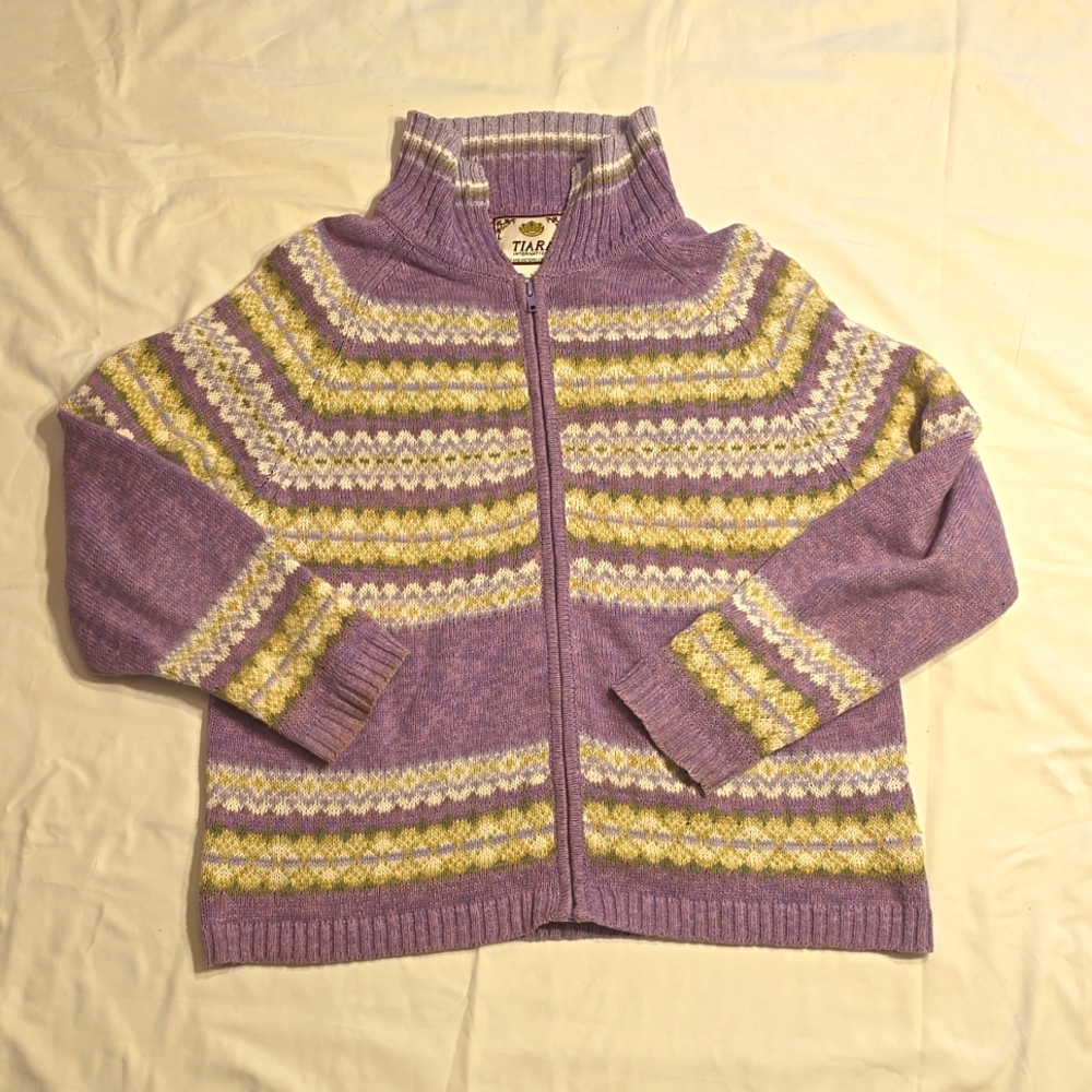 Vintage Tiara Internation Zip Up Sweater Cardigan Violet Ramie Cotton Size L